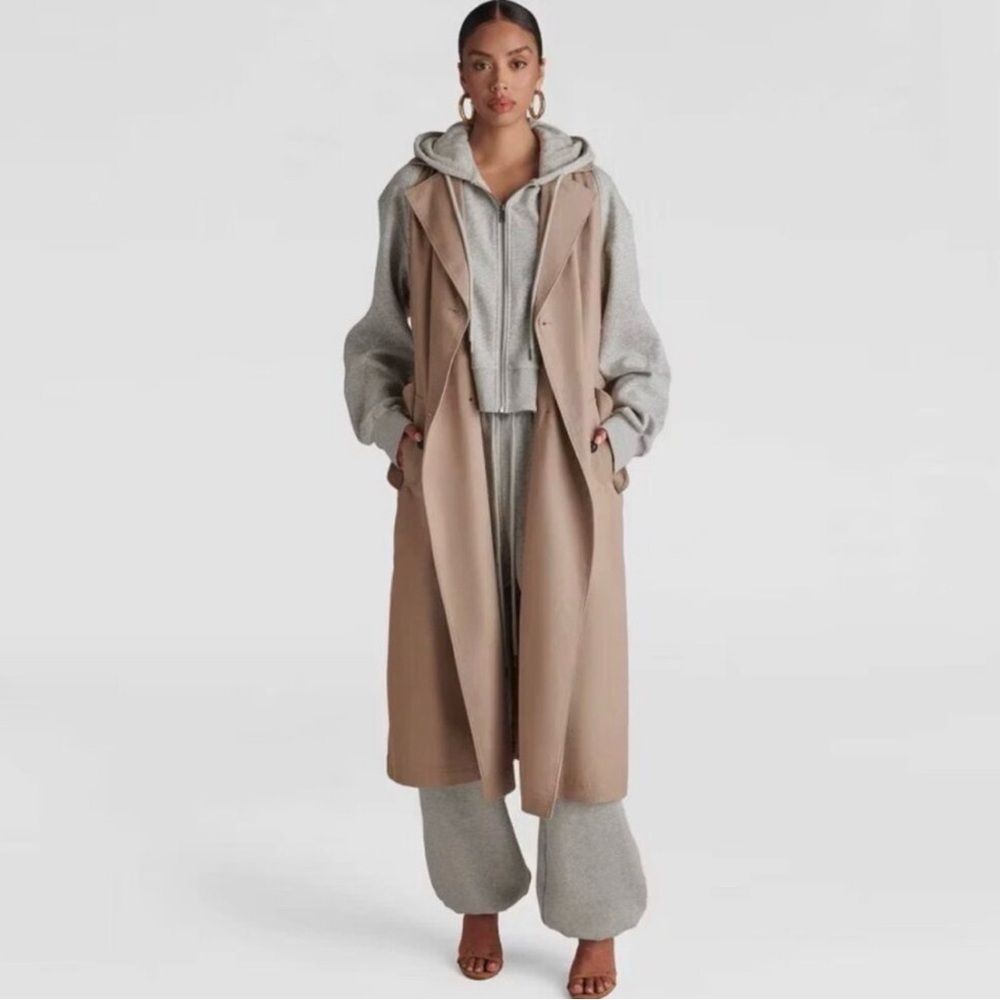 KBB by KAHLANA Women's 'The Sweatshirt Trench Coat' - Khaki/Heather Gray M - Picture 2 of 6